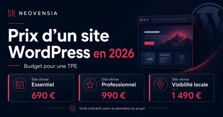 Combien coûte un site WordPress en 2026 ? Prix et budget pour une TPE 2 Prix d’un site WordPress en 2026 pour une TPE – NEOVENSIA