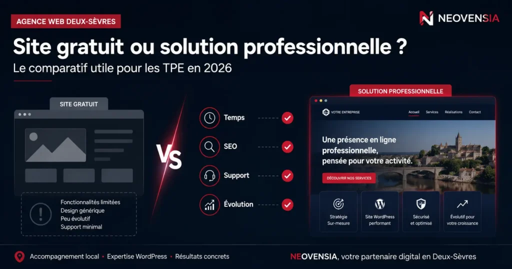 Agence web Deux-Sèvres : site gratuit ou solution professionnelle en 2026 ? 3 Agence web Deux-Sèvres : site gratuit ou solution professionnelle en 2026 ?